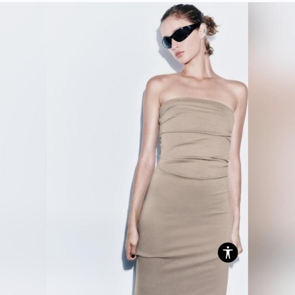 NEW Zara Strapless Ruched Midi Dress Size Medium - Picture 11 of 12